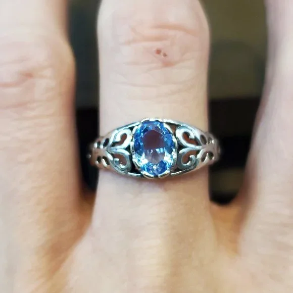 Size 9.25 925 Sterling Silver Blue Paste Gemstone Fancy Ring - Picture 1 of 7